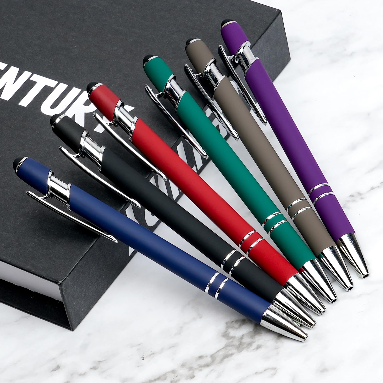 AUAUY 6 Pcs Ballpoint Pens, 2 in 1 Stylus Pens Stylish Pen, Rubber Top Tip Tablet Stylus, Pretty Metal Ballpoint Pens, Black Ink Ballpoint Pens Office Supplies for Aldult Student Birthday Party Gift