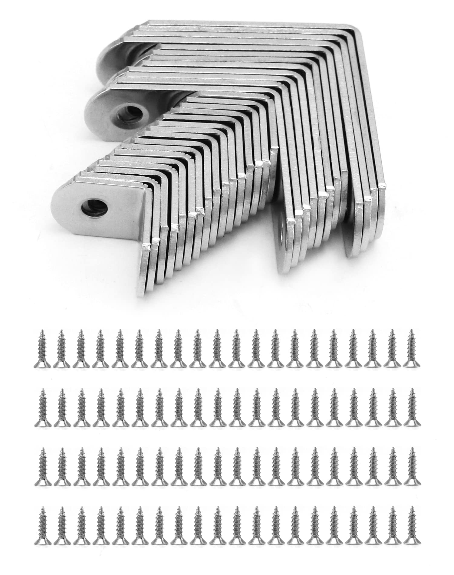 QWORK® L Brackets for Wood , 28pcs Corner Brace , Stainless Steel , 16x20mm , 16x40mm , 16x50mm , 90 Degree L Shaped Brackets for Furniture Fixation