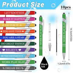 umorismo 10 Pcs Quotes Pen Inspirational Ballpoint Pen With Stylus Tip Motivational Messages Personalised Retractable Pens Metal Pen Set Metal Black Ink Pens Encouraging Stylus Pen