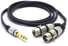 Vitalco 2x XLR Female to Stereo Jack Cable, Microphone Cable, 3-Pin Female to 6.3 mm TRS Jack Plug Adaptor, 1.5 m