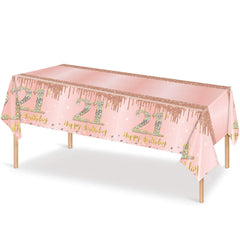 137*274cm Rose Gold 21st Birthday Table Cloth 21st Party Table Decorations,21st Birthday Tablecover Rose Gold Plastic Disposable Waterproof Table cover for Girl,Women,Her Birthday Party Decorations