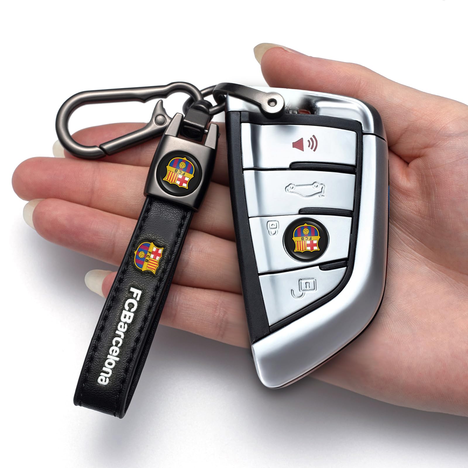 Zomanon Barcelona Car Keychain Keyring for Barcelona Fans,FC Barcelona Car Key Chain Replacement Key Fob Holder,Leather Car Key Lanyard Car Key Hanger,Souvenir/Gifts for Football Fans