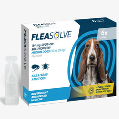 FleaSolve x 6 - Flea & Tick Treatment for Dogs 10-20 kg - Spot On Flea and Tick Treatment for Medium Sized Dogs - 6 Pipettes