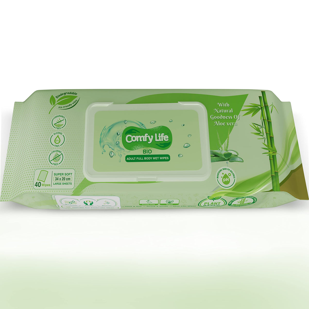 Comfy Life Biodegradable Adult Full Body Wet Wipes: Large, Luxury, Eco-Friendly, Fragrance-Free, Soft (40 Wipes)