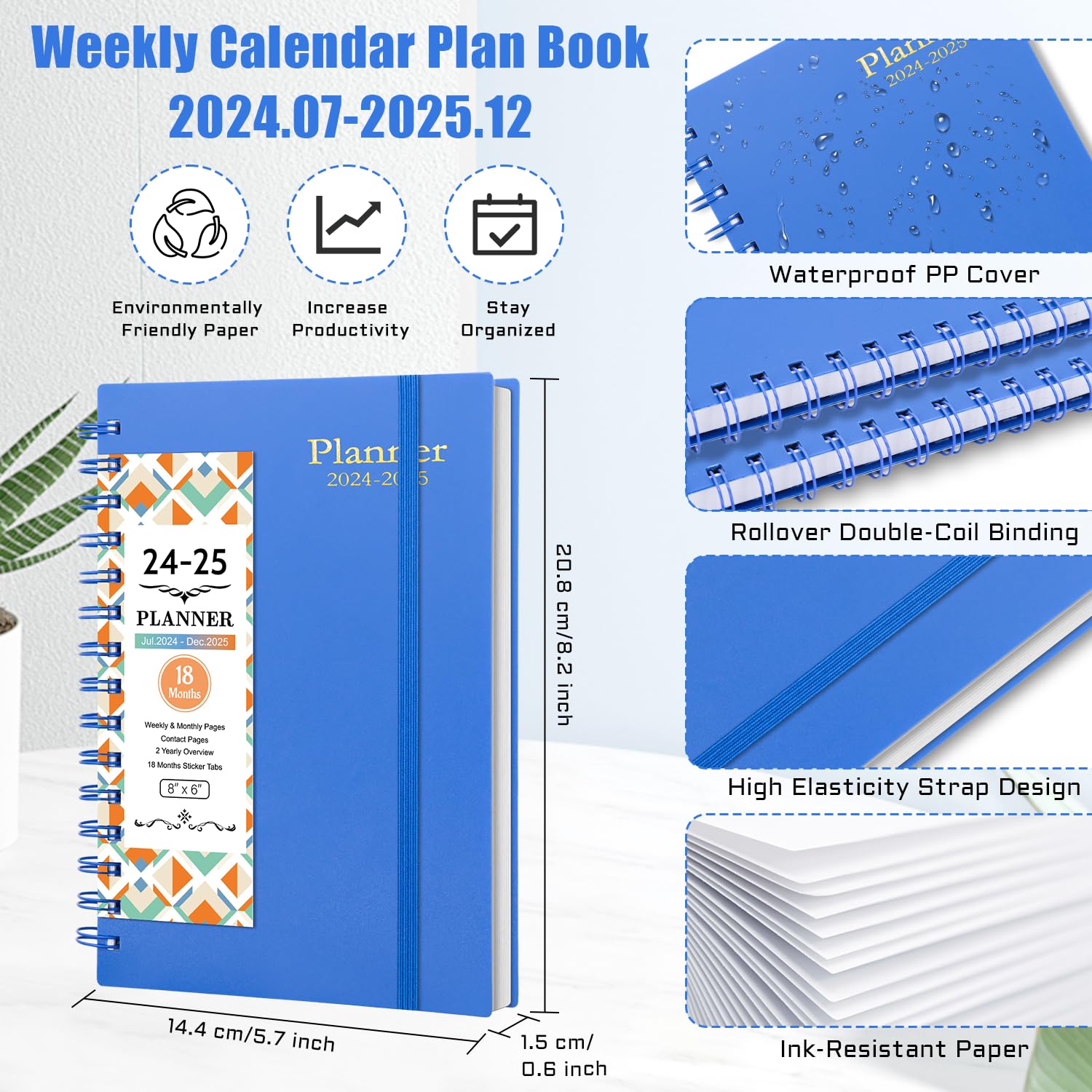 BLESWIN 2024-2025 Monthly Planner, 18 Months Academic Planner with Stickers Tabs, 200 Pages Diary A5 Week to View Spiral Bound, Appointment Books & Planners, Diary Week to View for Women Men