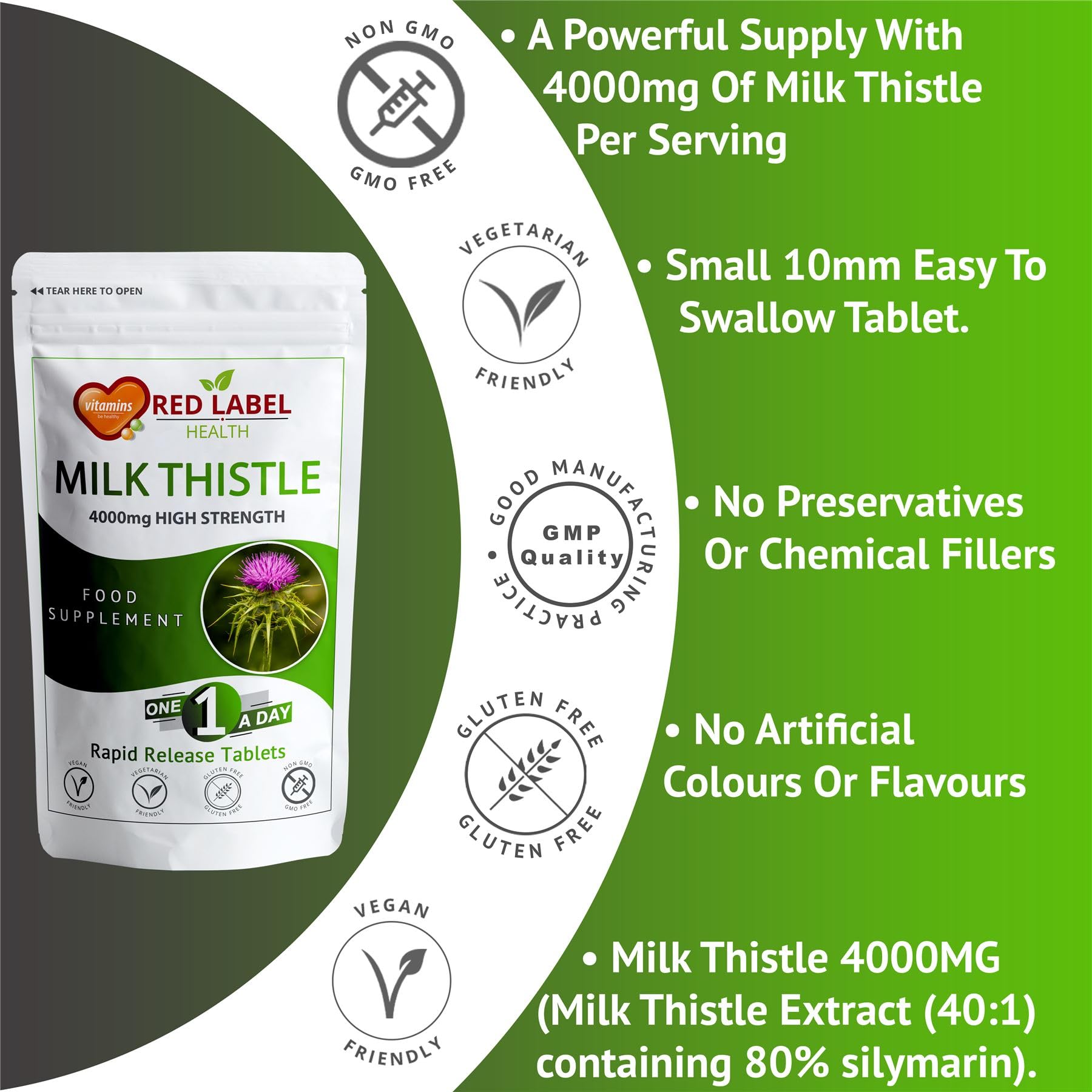 Milk Thistle Supplement 4000mg, 120 Tablets (4 Months Supply) Max Strength 80% Silymarin Supplement Just One a Day Milk Thistle for Men & Women Vegan, Vegetarian, Made in The UK