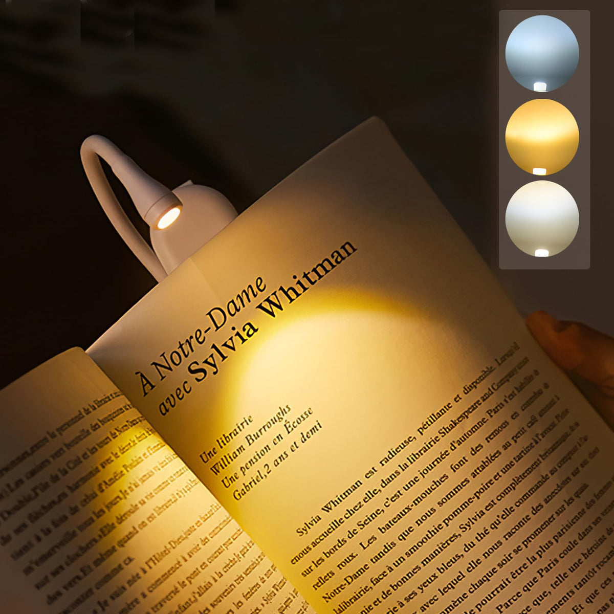 SUNJULY Reading Light, Book Light Clip On Book Reading Light with 3 Eye-Protecting Modes Reading Light Book Lamp,Stepless Dimming, Rechargeable Book Light, 360° Adjustment Book Reading Light