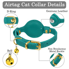 OOPSDOGGY AirTag Cat Collar with Bell - Non Breakaway Leather Kitten Collar with Apple Air Tag Holder - Lightweight Integrated GPS Pet Collars for Girl Boy Cats, Small Dogs, Puppies (Blue)