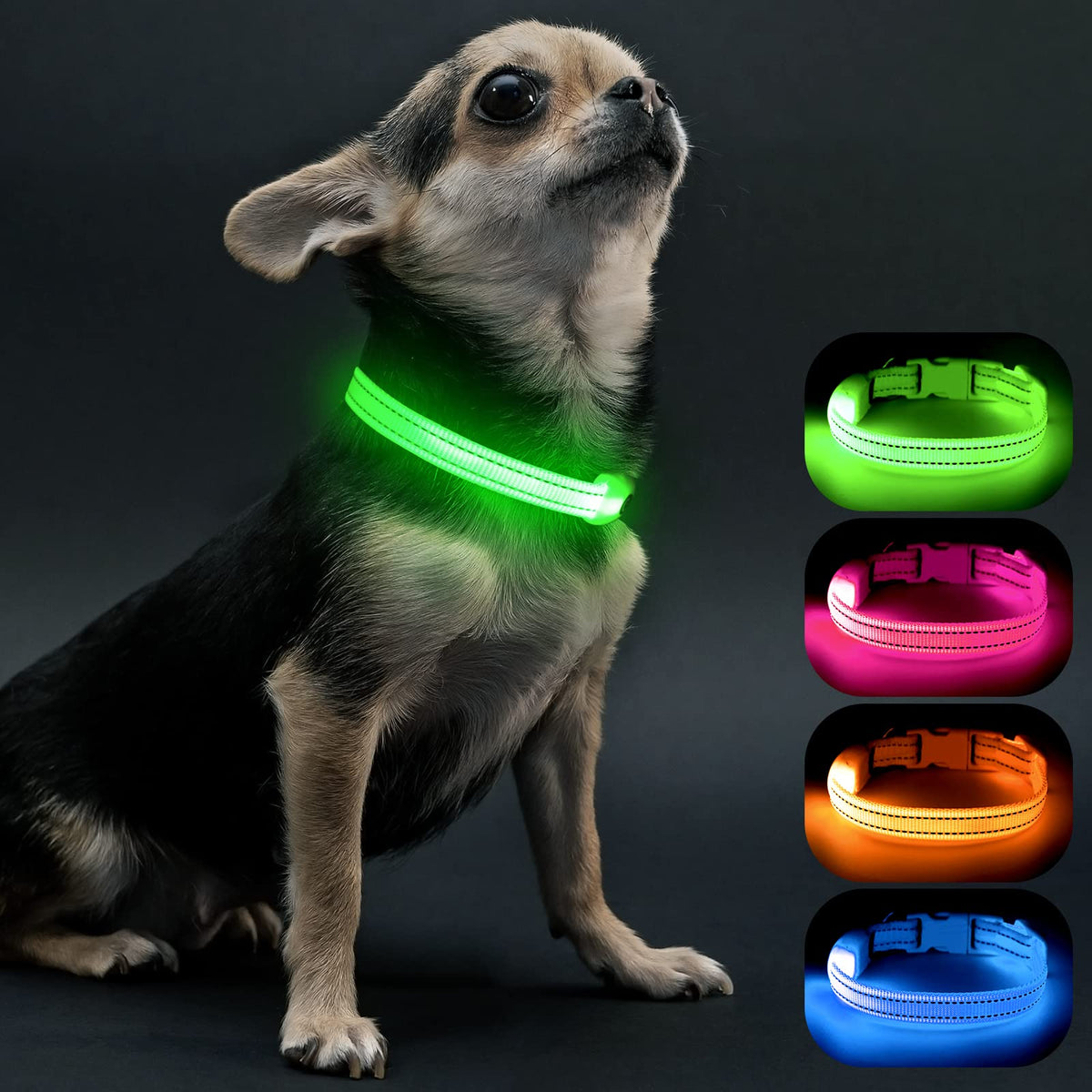 Visinite Light Up Dog Collar, Small Dog Collar Light For The Dark, Led Dog Collar Rechargeable, Night Flashing Dog Collar, Reflective Dog Led Light Collar, Dog Light Up Collar Keep Pet Safe (Green,S)