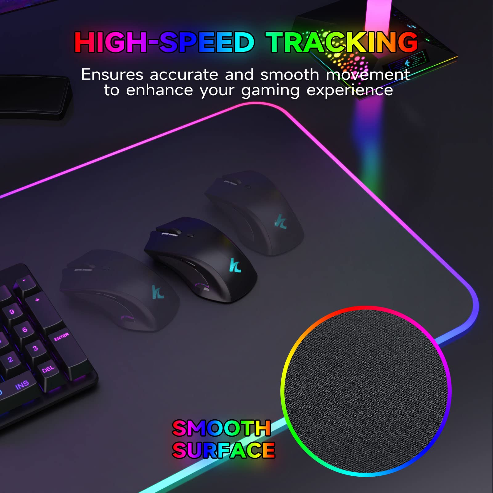 Hcman RGB Gaming Mouse Mat Pad Large Thick(800×300×4mm) XXXL Extended Led Mousepad with Non-Slip Rubber Base, Soft Computer Keyboard Mice Mat for Macbook, PC, Laptop, Desk - Black