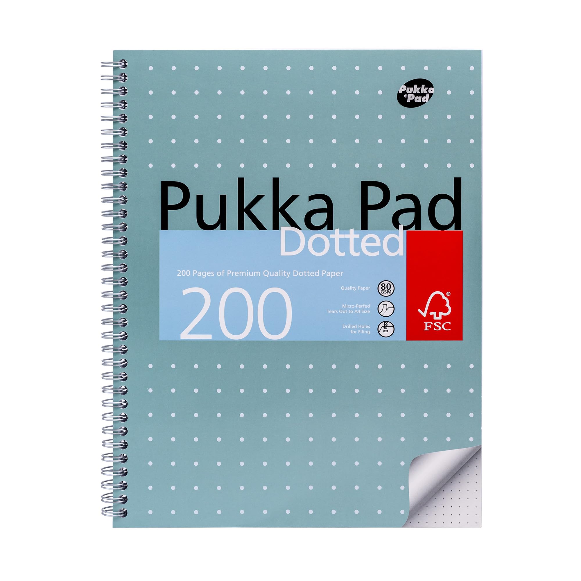 Pukka Pad, A4 Dotted Metallic Jotta Book for Graphing, Art, Bullet Journaling – 3 Pack – 29.7 x 23cm – Wirebound Notebook with 80GSM Paper, 4-Hole Margins and Perforation - 200 Pages, Grey