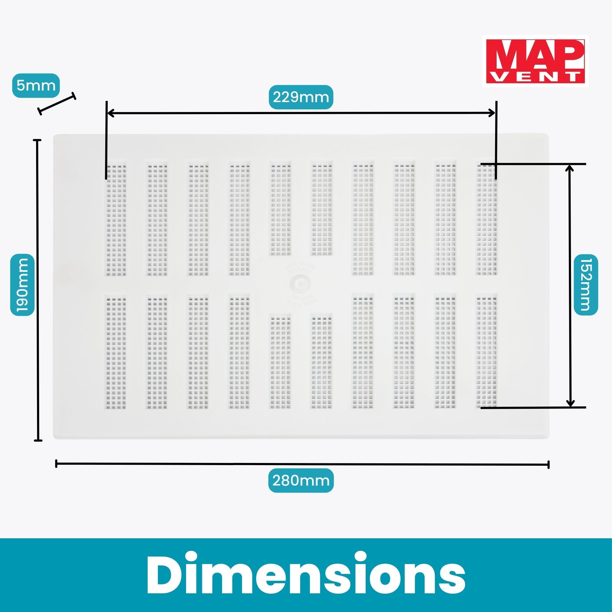 Map Adjustable Air Vent with Flyscreen Cover, 9 inches x 6 inches (229mm x 152mm), Hit & Miss Double Brick Ventilation Cover, White