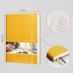 EMSHOI B5 Notebook Lined Notepad - 19 x 25 cm Large Leather Journal with Sticky Notes, 204 Numbered Pages, 100gsm Lined Paper, Softcover, Yellow