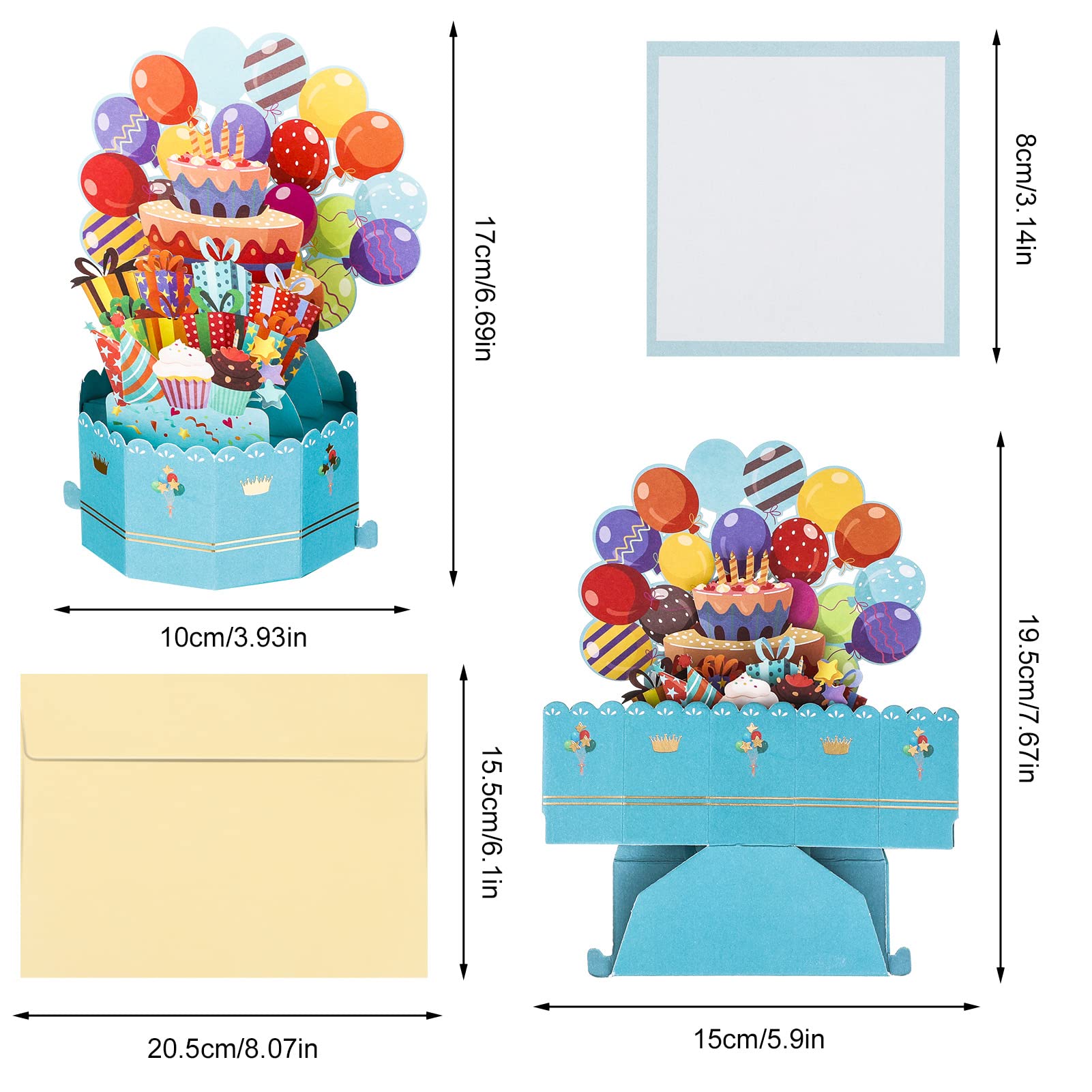 Yorgewd 3D Pop Up Birthday Cards, 3D Happy Birthday Balloons Greeting Cards with Envelope for Men, Women, Mothers, Her, Friends, Girls, and Boys