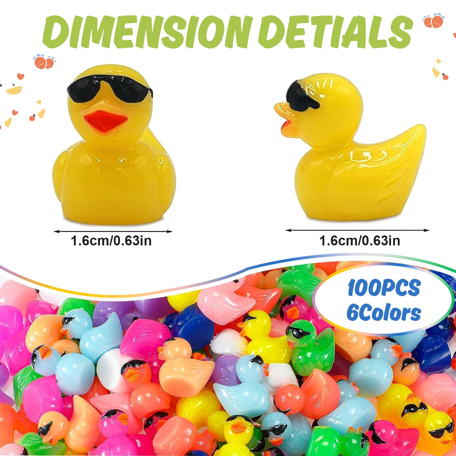 Movstriker 100Pcs Tiny Ducks, Mini Resin Ducks with Sunglasses Cute Realistic Mini Rubber Ducks Miniature Ornaments Dollhouse Accessories for Handwork Aquarium DIY Crafts Garden Decorations