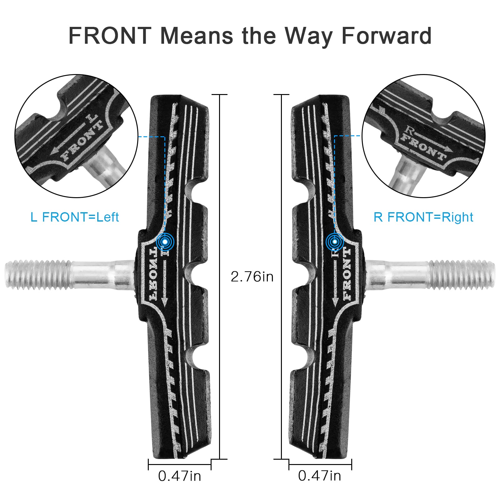 NUWAB 2 Pairs Premium Bike Brake Pads, Professional Mountain Bike V-Brake Pads with Hex Nuts and Spacers, Universal Bicycle Brake Blocks, 1PCS Allen Wrench Come With