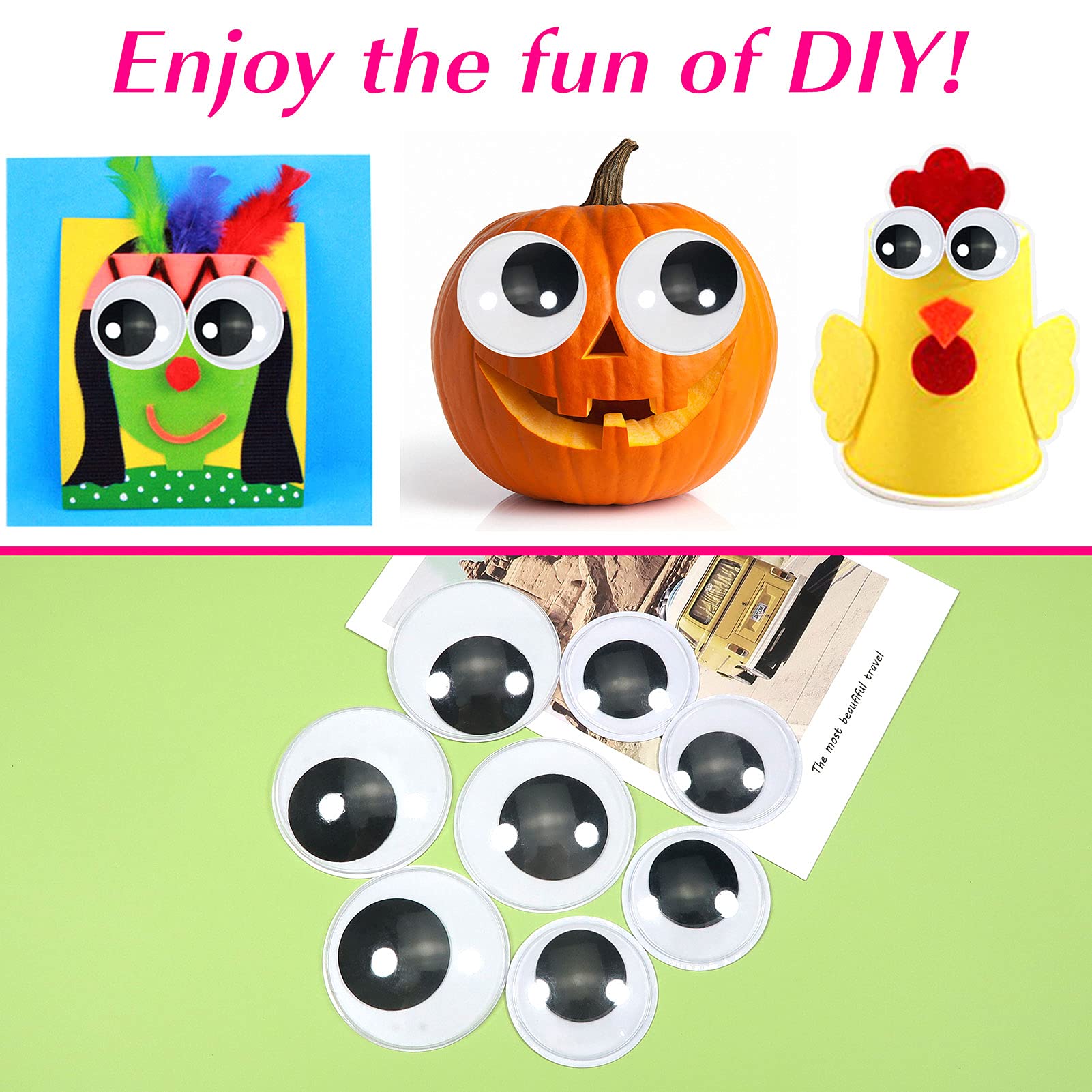 TOAOB 8pcs Wiggle Googly Eyes with Self Adhesive Round Black White Sticky Wobbly Eyes 40mm 50mm Plastic Craft Eyes for DIY Scrapbooking Crafts