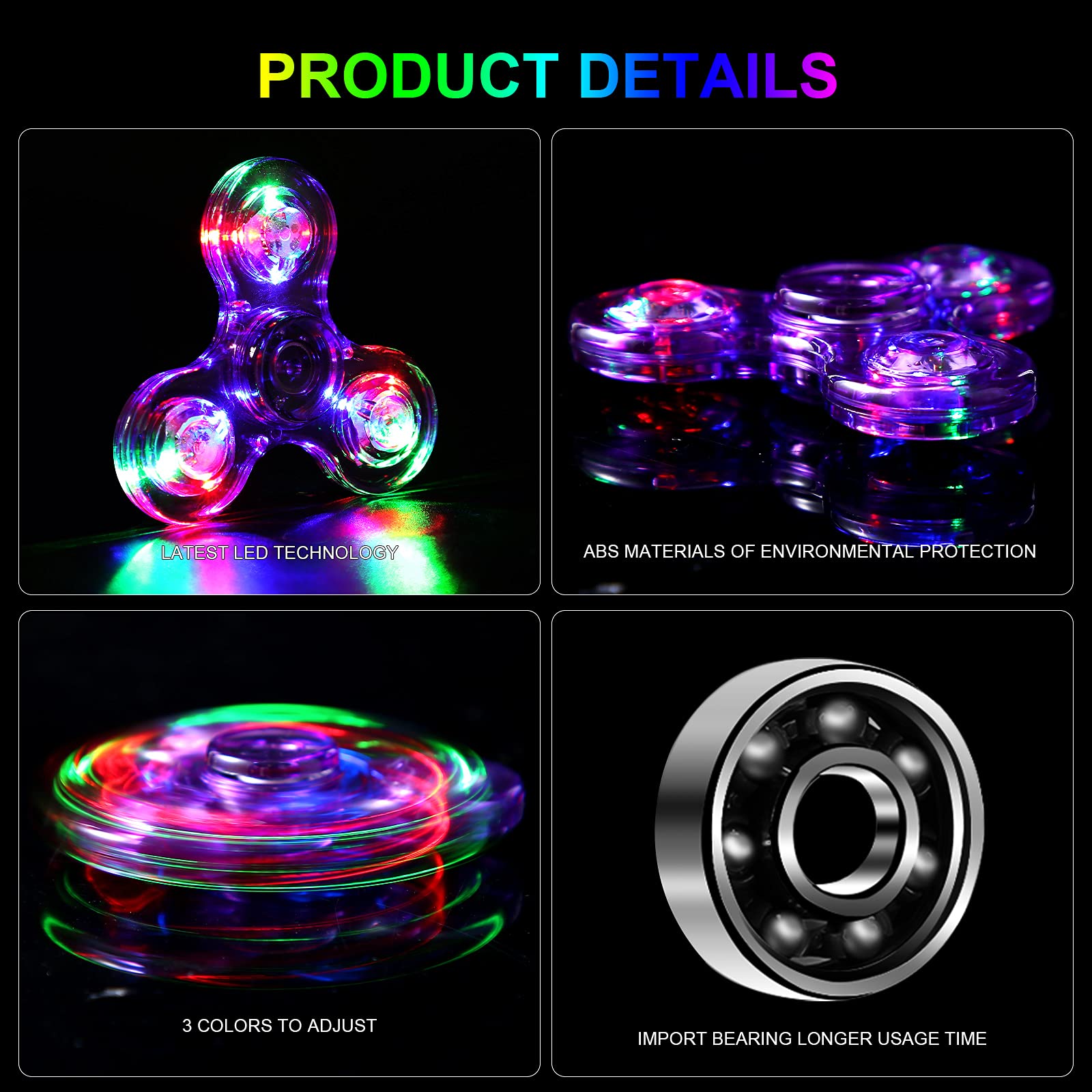 SCIONE Crystal LED Light Fidget Spinner for Kids,LED Light up Fidget Spinner for Toddlers,Glow in The Dark Party Supplies Stress Relief Gifts for Children Adults（Crystal-Purple）