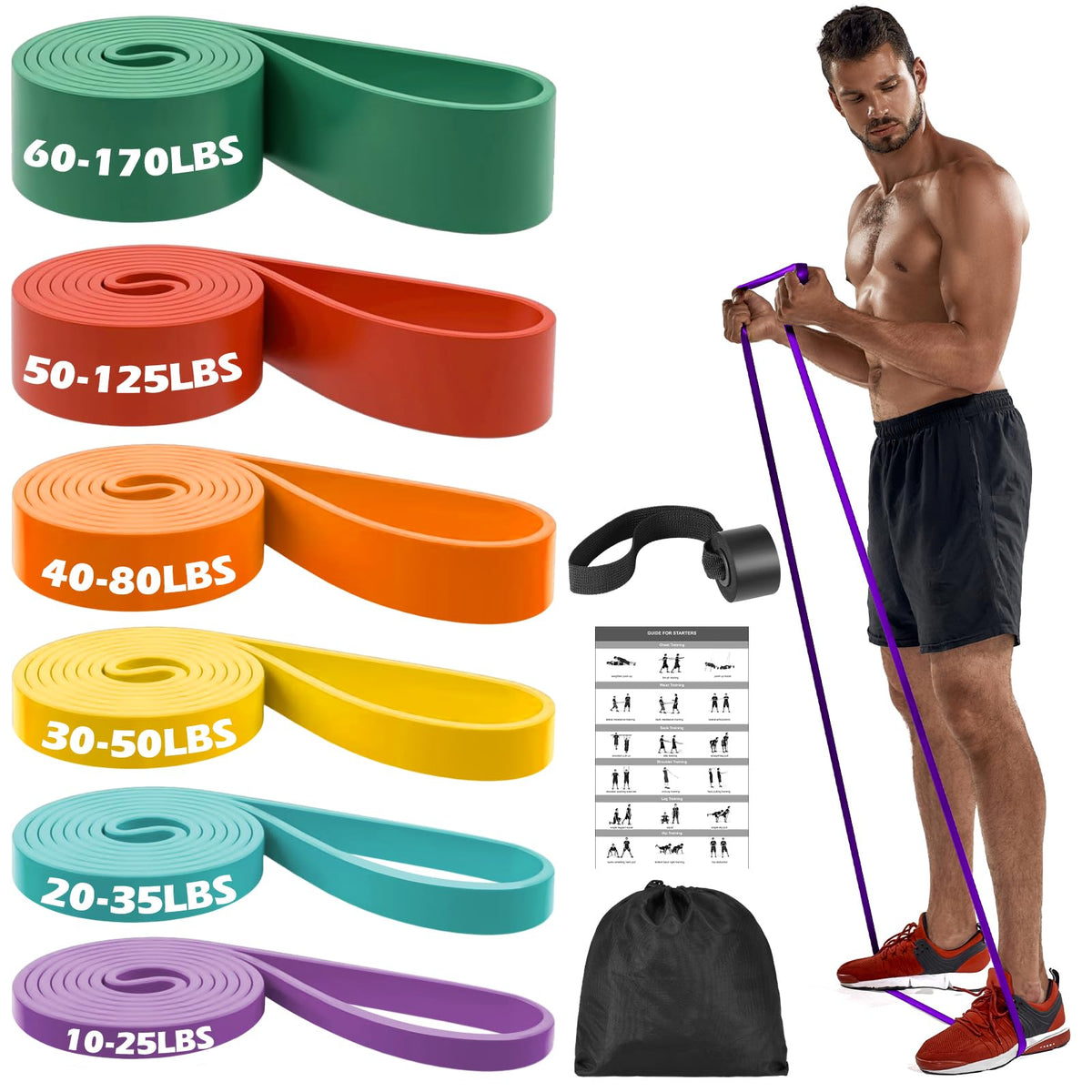 Zacro Pull Up Bands Set - 6 Levels Resistance Bands Set for Men and Women - Exercise Loop Bands with Door Anchor, Training Poster & Pouch for Workout Home Gym Exercise, Yoga, Pull Up Assistance Bands