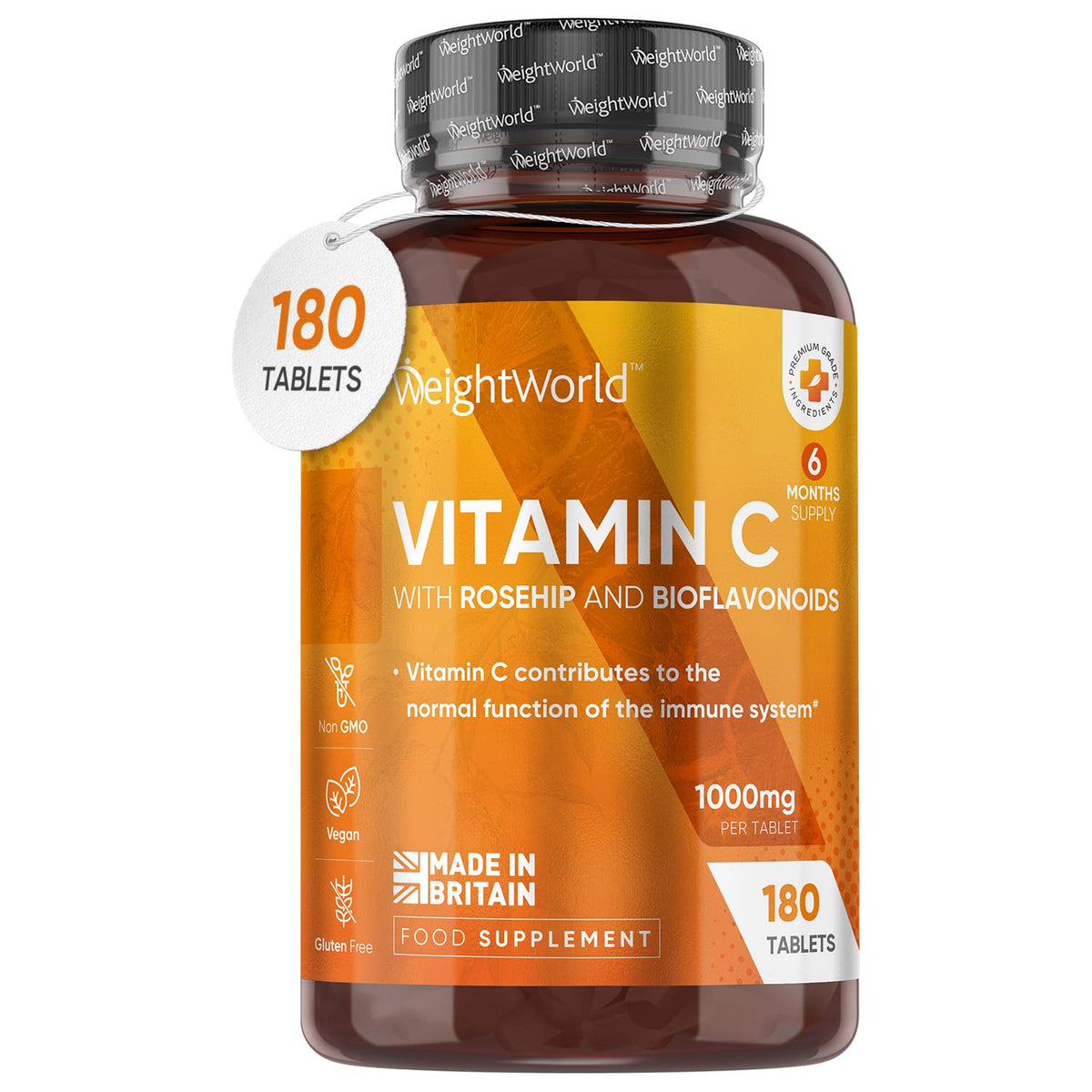 Vitamin C 1000mg – 180 High Strength Vitamin C Tablets with Rosehip & Bioflavonoids – Vegan Vitamin C Supplement (As Ascorbic Acid) for Immune System – Energy Tablets for Men & Women