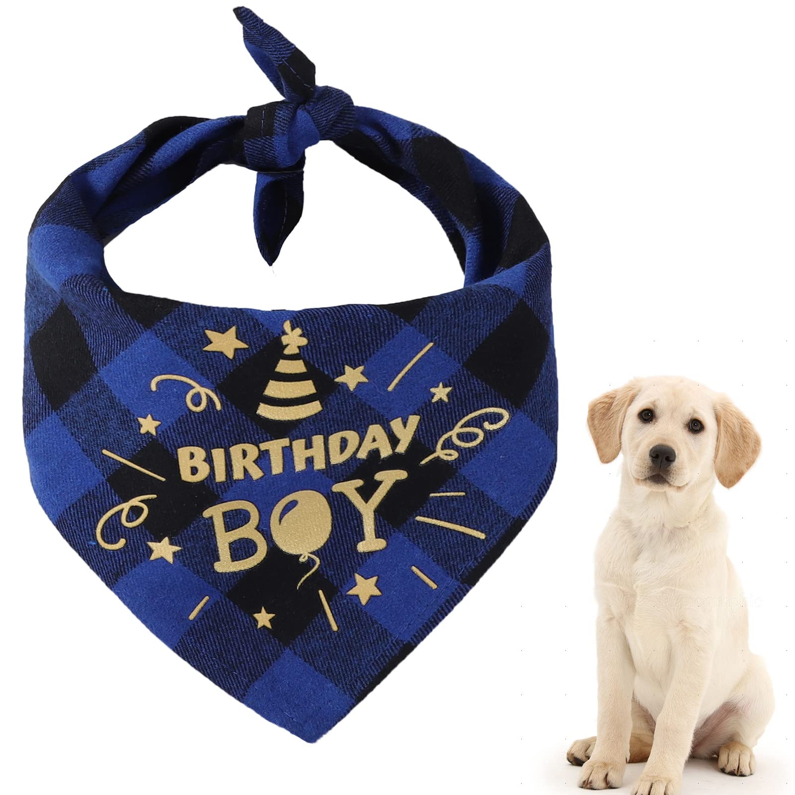 Kaket Dog Birthday Bandana, Triangle Scarf, Plaid Cute Doggy Bandana, Dog Bandana (Boy Size2)