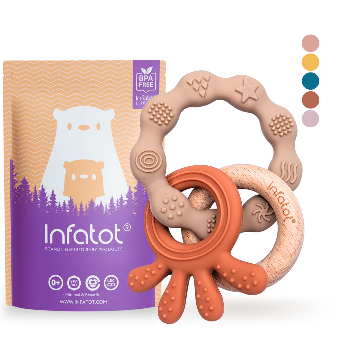 Infatot® Teething Toys for Baby - MultiTexture Baby Teethers 0-6 Months, Baby Essentials for Newborn - Baby Shower Gifts, Baby Teething Toys Silicone Teethers for Babies 6 Months - Tan & Beige