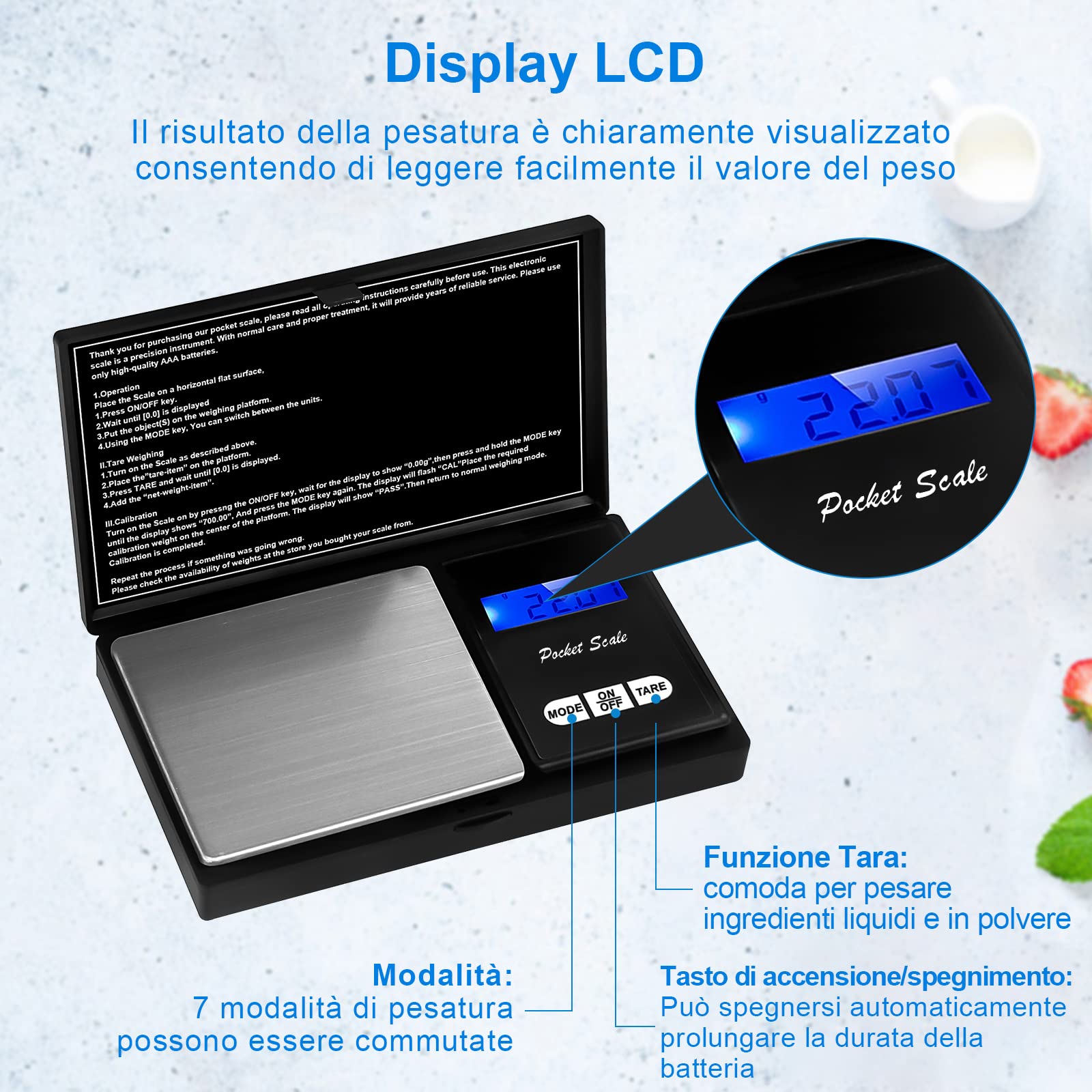 Mini Digital Scales 500x0.01g Small Scales Micro Jewellery Scales Weed Kitchen Pocket Scales Precision Weighing with Back-Lit LCD Display for Jewellery Gold Coffee Herb (2 Batteries Included)