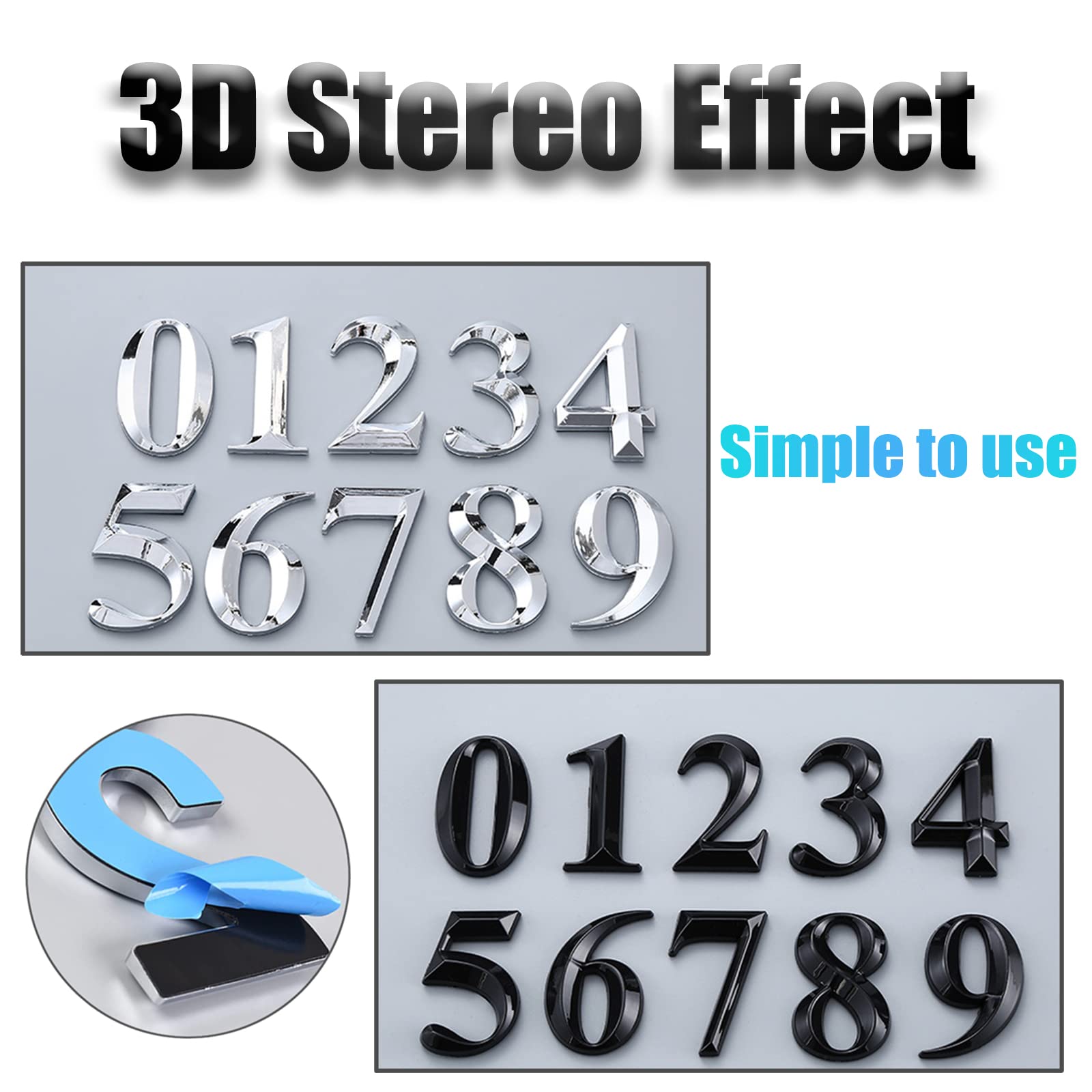 Stick On Door Numbers, 3 Inch 3D Mailbox Numbers, Self Adhesive House Numbers Plaques, Door Numbers for House, Apartment, Mailbox, Hotel, Office, Room, Courtyard, Cafe (6, Silver)