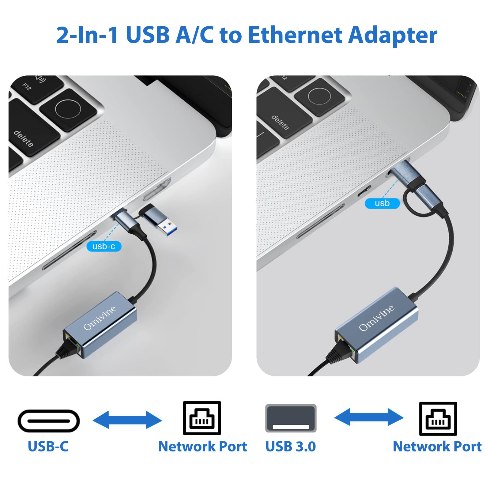 USB 3.0 to Ethernet Adapter with USB C to RJ45 Gigabit LAN 1000 Mbps Wired Network, Ethernet to USB Type-C 10/100/1000Mbps Network Adapter for Windows XP, MAC OS, Linux, VISTA 7 8 10 11 and more