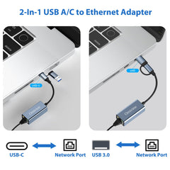 USB 3.0 to Ethernet Adapter with USB C to RJ45 Gigabit LAN 1000 Mbps Wired Network, Ethernet to USB Type-C 10/100/1000Mbps Network Adapter for Windows XP, MAC OS, Linux, VISTA 7 8 10 11 and more