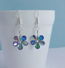 Small Funky Flower Earrings (Blue/Purple Rainbow, sterling-silver)