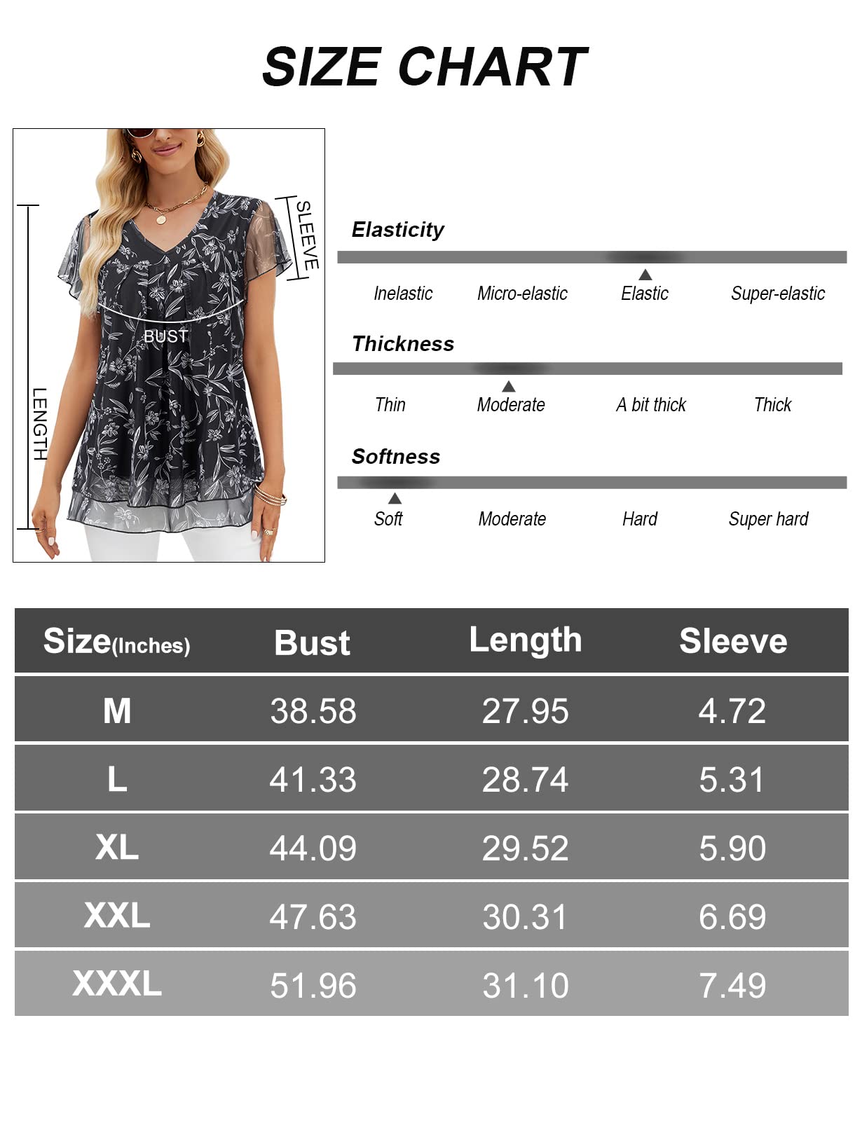 Syphiby Summer Tops for Womens, Womens Dressy Tops Floral Blouses for Women Ruffle Short Sleeve Flowy Pleated Shirts Mesh Tunic Tops for Work Business Office Party Ladies Tops, Black-Medium