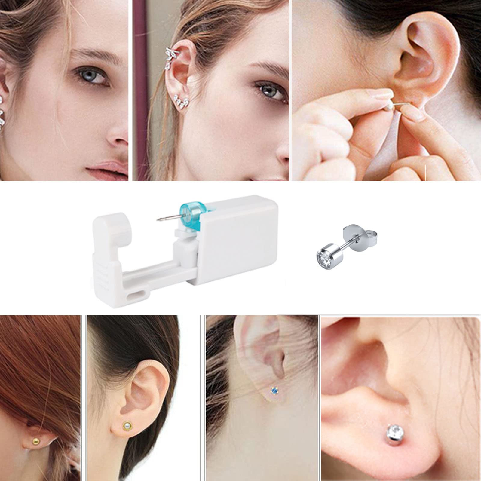 8 Pack Disposable Ear Piercing Gun, DKDDSSS Ear Piercing Kit Safety Asepsis Piercing Tool With Ear Studs For Girls Women Men(White)