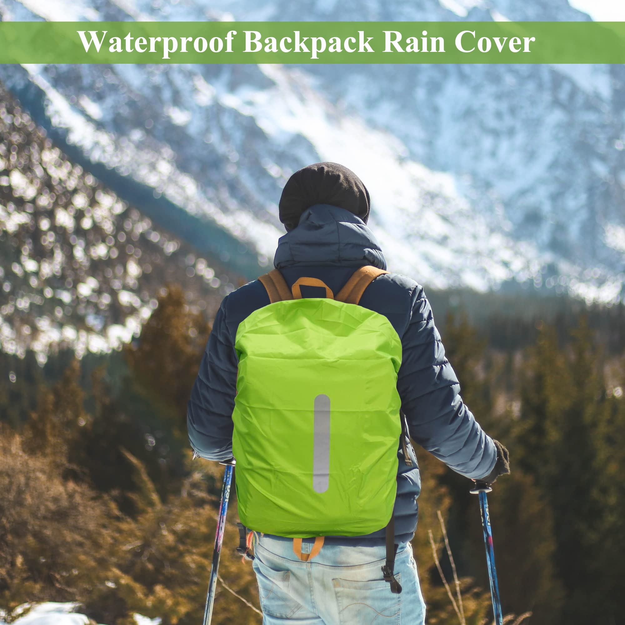 Waterproof Backpack Cover with Reflective, 15L-25L Rucksack Rain Cover with Storage bag, Rainproof Rucksack Cover for Hiking Camping Traveling Cycling (Green, S)