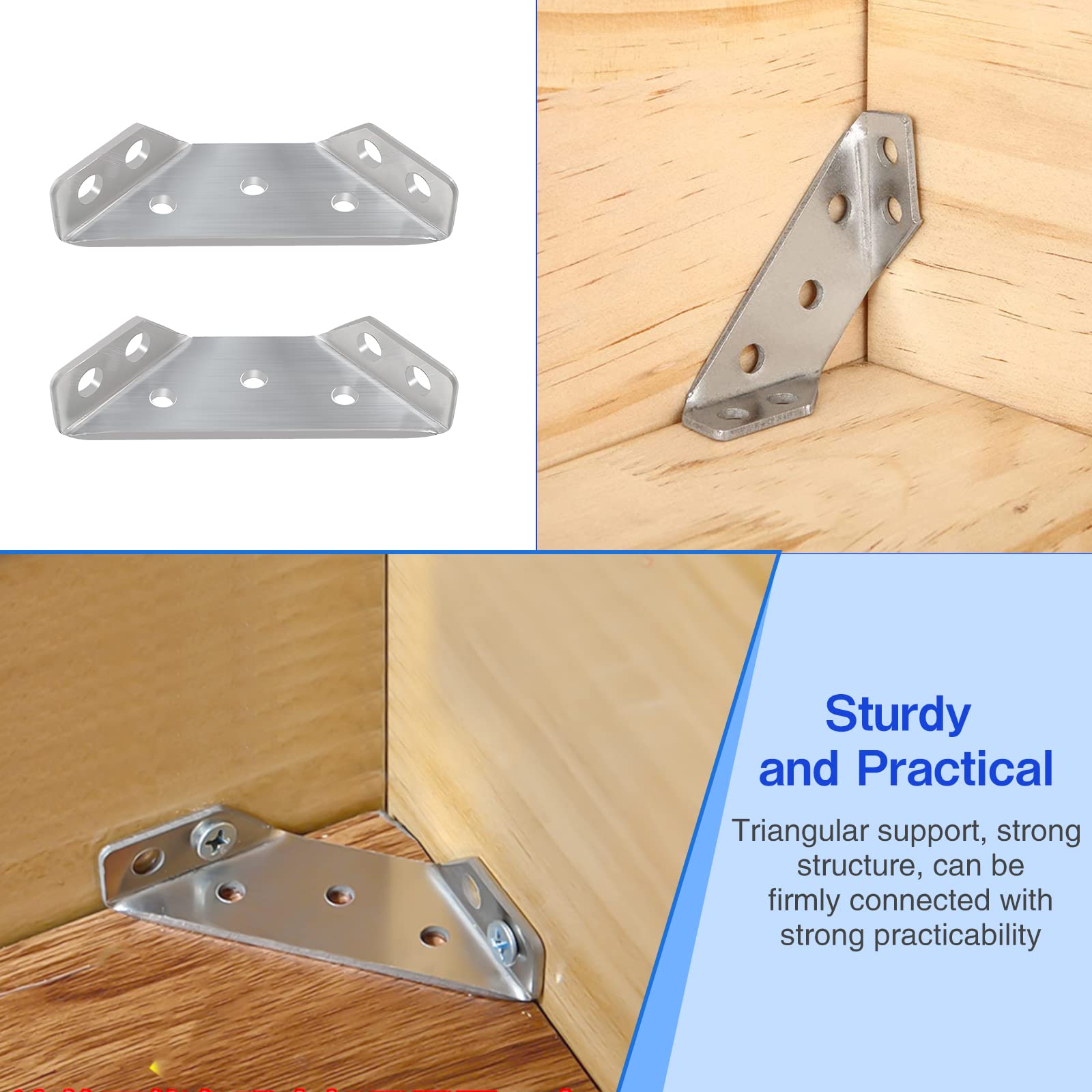 Universal Stainless Steel Furniture Corner Connector, 20pcs Furniture Triangle Support Frame Angle Brackets Shelves Brackets Furniture Fastener Joint Corner Connectors for Cupboard Cabinet Chair