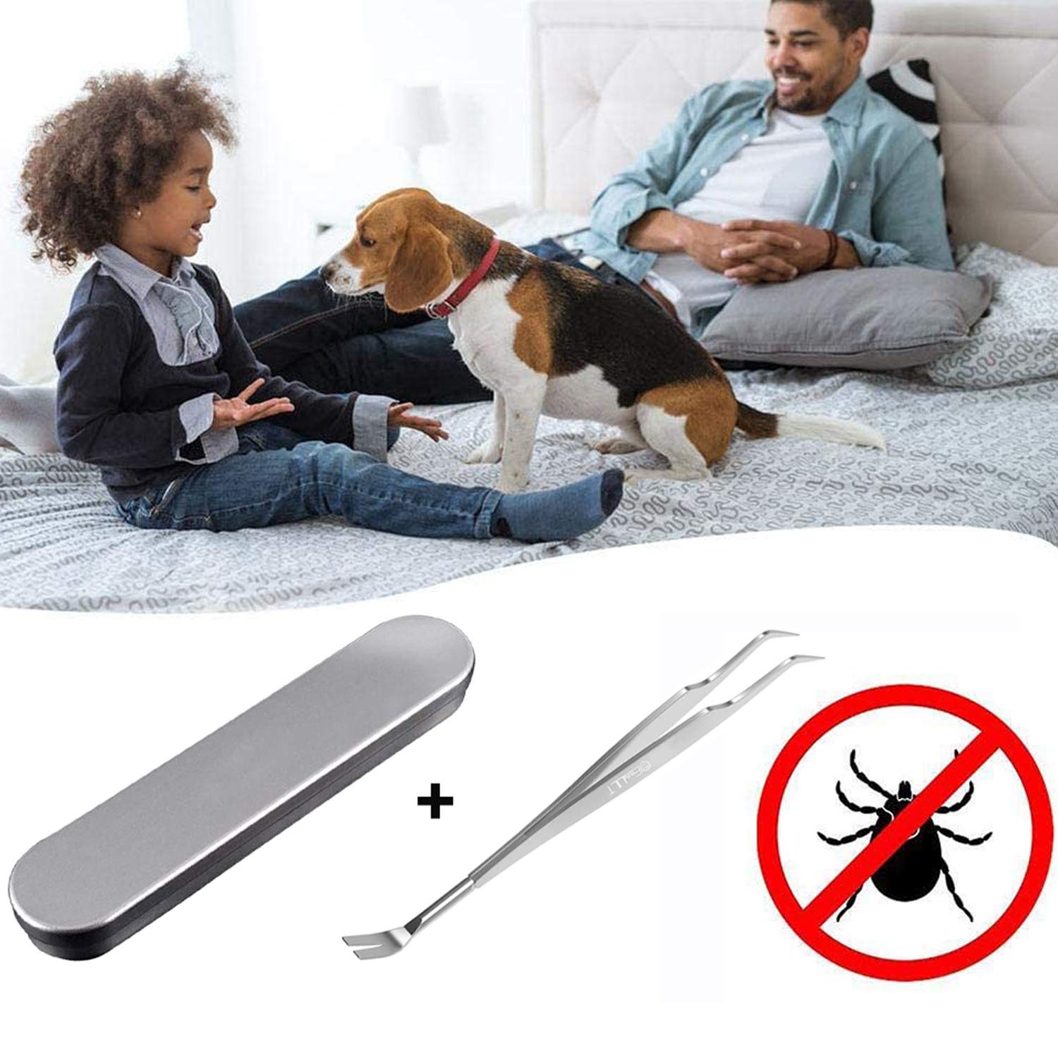 EasyULT Tick Remover, Sided Stainless Steel Tick Remover, with Storage Iron Box Easy Remove, Ticks Tick Remover Tool for Humans, Dogs, Cats