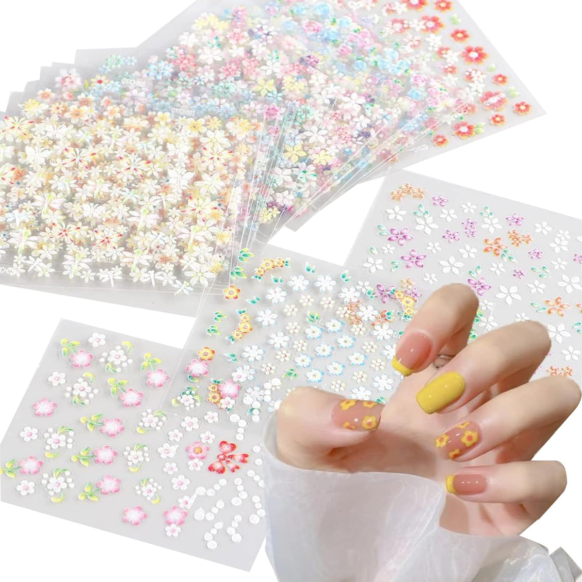 Fychuo Nail Stickers for Nail Art Self Adhesive Nail Charms 30Pcs Colorful Flower Stickers Gel Nail Decals DIY Nail Tips Girls Stick On Nails for Women Butterfly Decoration Nail Supplies