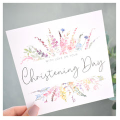 With Love On Your Christening Day Card   Congratulations Greeting Card   Naming Day   Rainbow Wildflower Florals   148mm Square