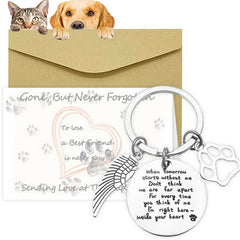 Devenirriche Pet Memorial Gifts Loss of Pet Remembrance Keychain Memorial Dog Keyring Sympathy Gifts with Condolence Card Envelope for Pet Dog Cat Lover Memorial Keyring Angel with Paws