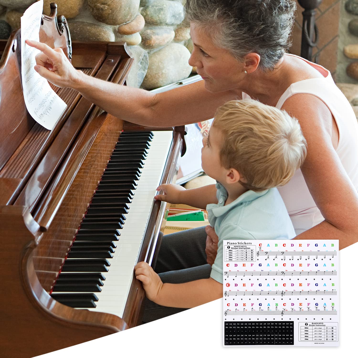 2 Pack Piano Keyboard Stickers for 37/49/54/61/88 White and Black Keys, Electronic Piano Keyboard Stickers Transparent Removable Piano Note Stickers Keyboard Letters Stickers for Kids Beginners