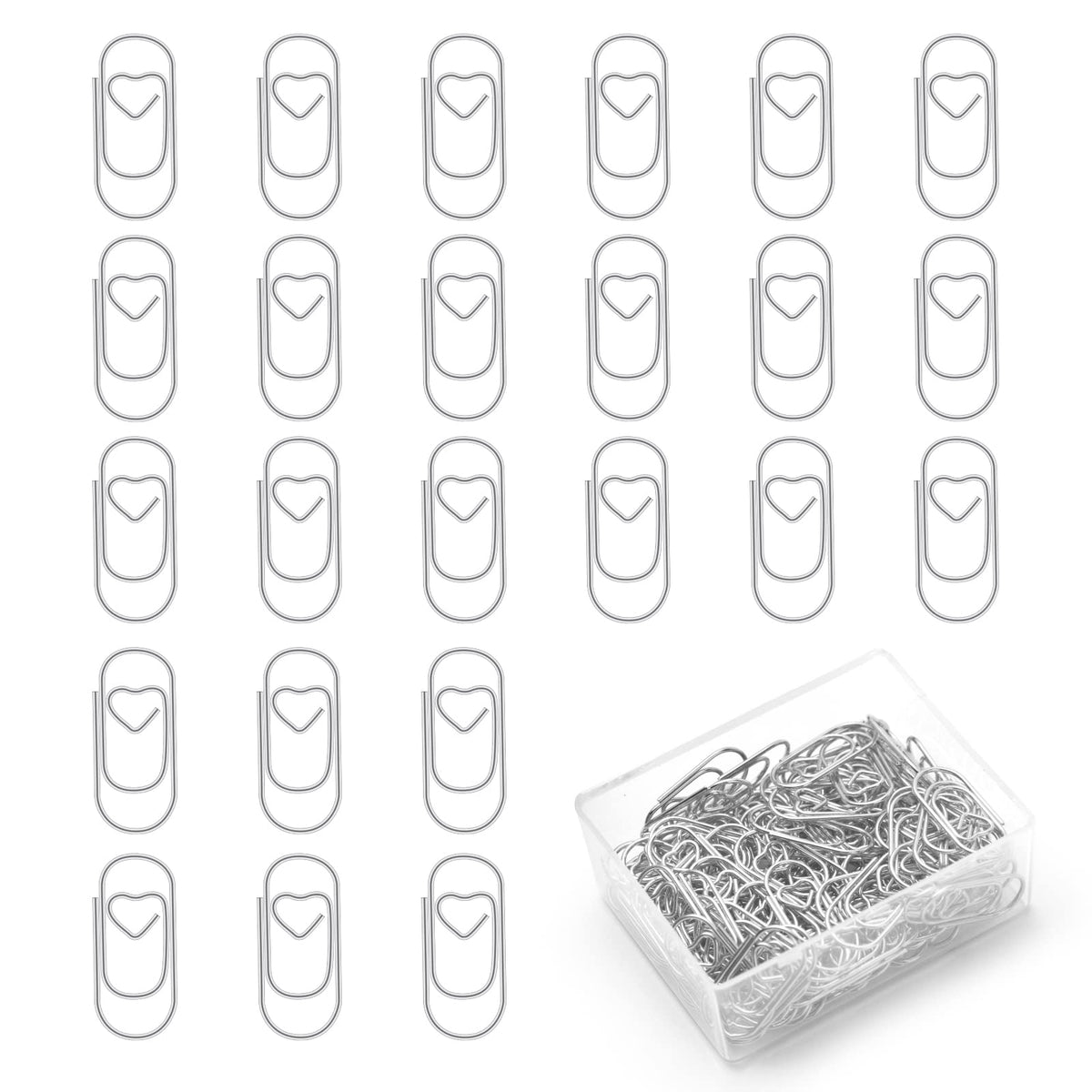 Vicloon Small Paper Clips, 130Pcs Heart Shaped Paperclips Metal Paper Clips Bookmark Clips Small Bookmark for School Office Document Organizing (Silver)