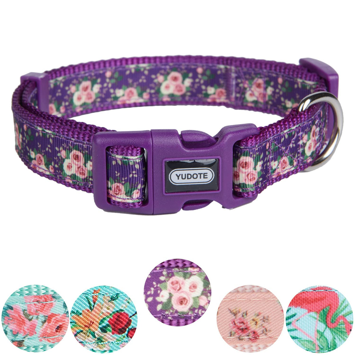 YUDOTE Spring Theme Dog Collar Medium with Printed Floral Pattern for Steady Girl Dogs Neck 31-49cm, Purple