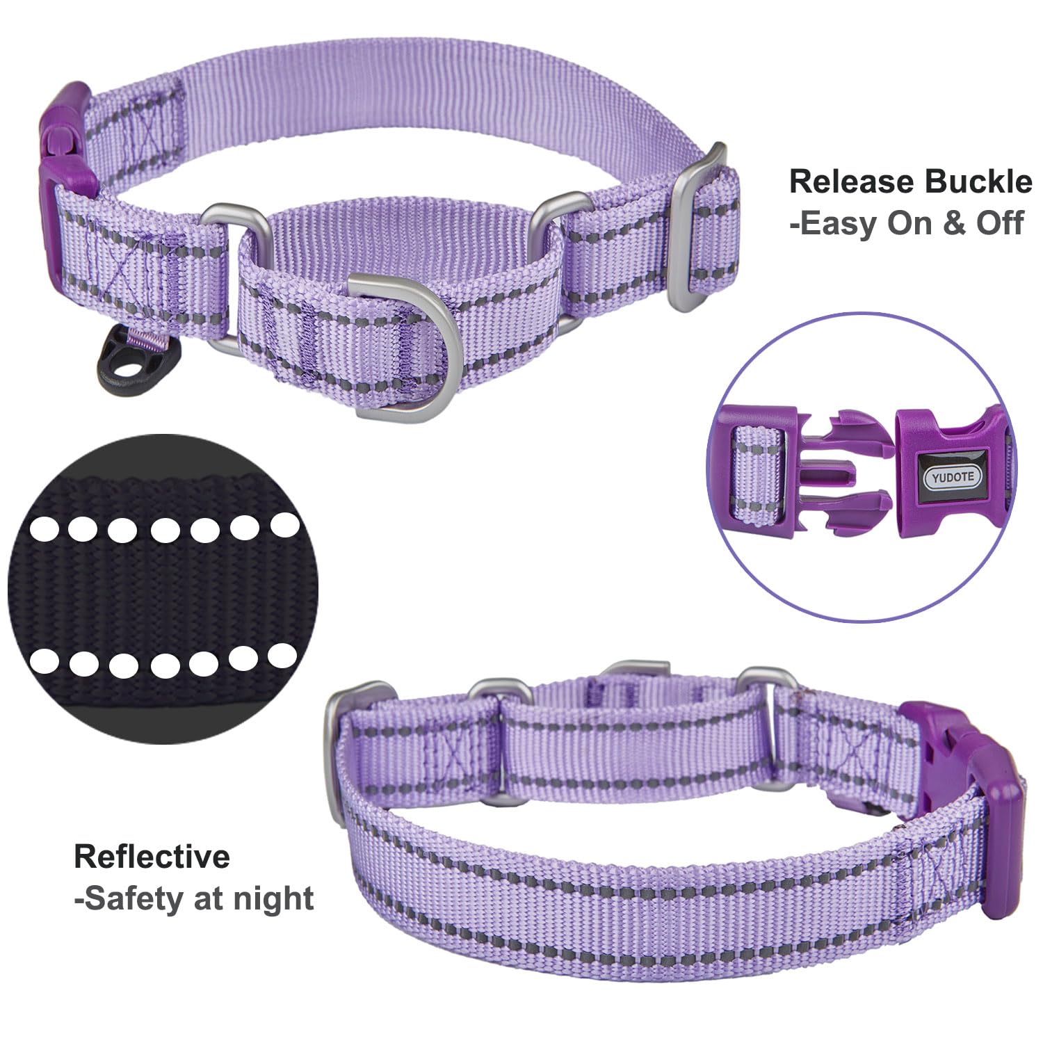 Petiry Martingale Collars with Quick Snap Buckle,Reflective Anti-escape Dog Training Collars for Medium Large Dogs Neck 38-50cm(Lilac,L)