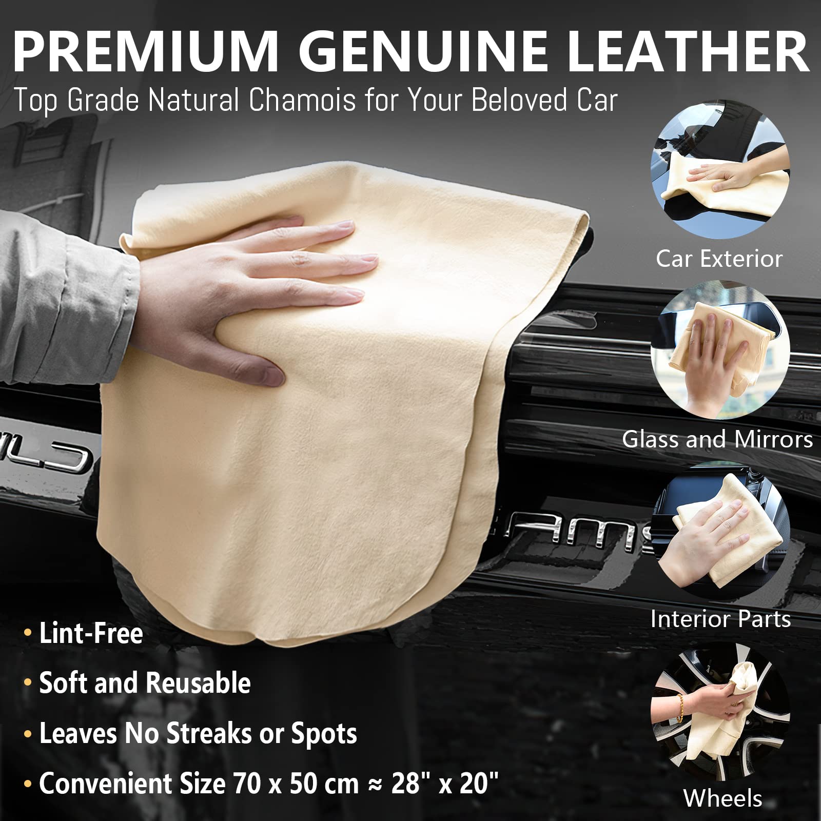 Airlab Chamois Leathers for Cars 70x50cm 3500 cm² XXL, Real Shammy Leather for Windows, Large Chamois Car Cleaning Cloth Car Drying Towel for for Windscreen Glass Mirrors