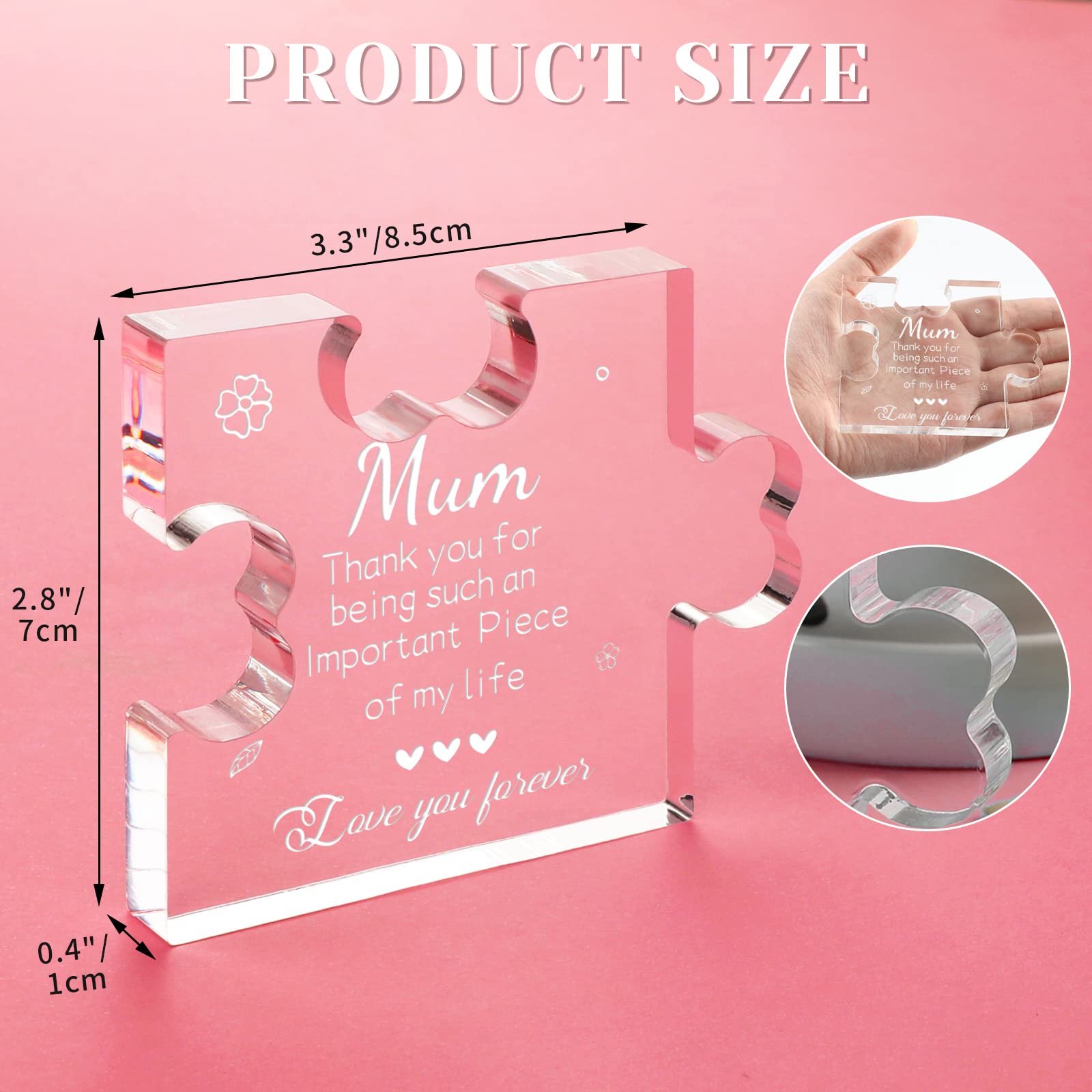 Funnli Gifts for Mum, Engraved Acrylic Block Puzzle Mum Gifts, 3.35 x 2.76 Inch Table Decoration Mum Mummy Presents, Mothers Day Birthday Gifts for Mum from Daughter Son