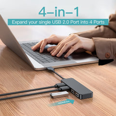 USB Hub, 4-Port USB 2.0 Hub Ultra Slim Portable USB Splitter for iMac Pro, MacBook Air, Mac Mini Pro, Surface Pro, Notebook PC, Laptop, USB Flash Drives, Mobile HDD and More (usb 4IN1)