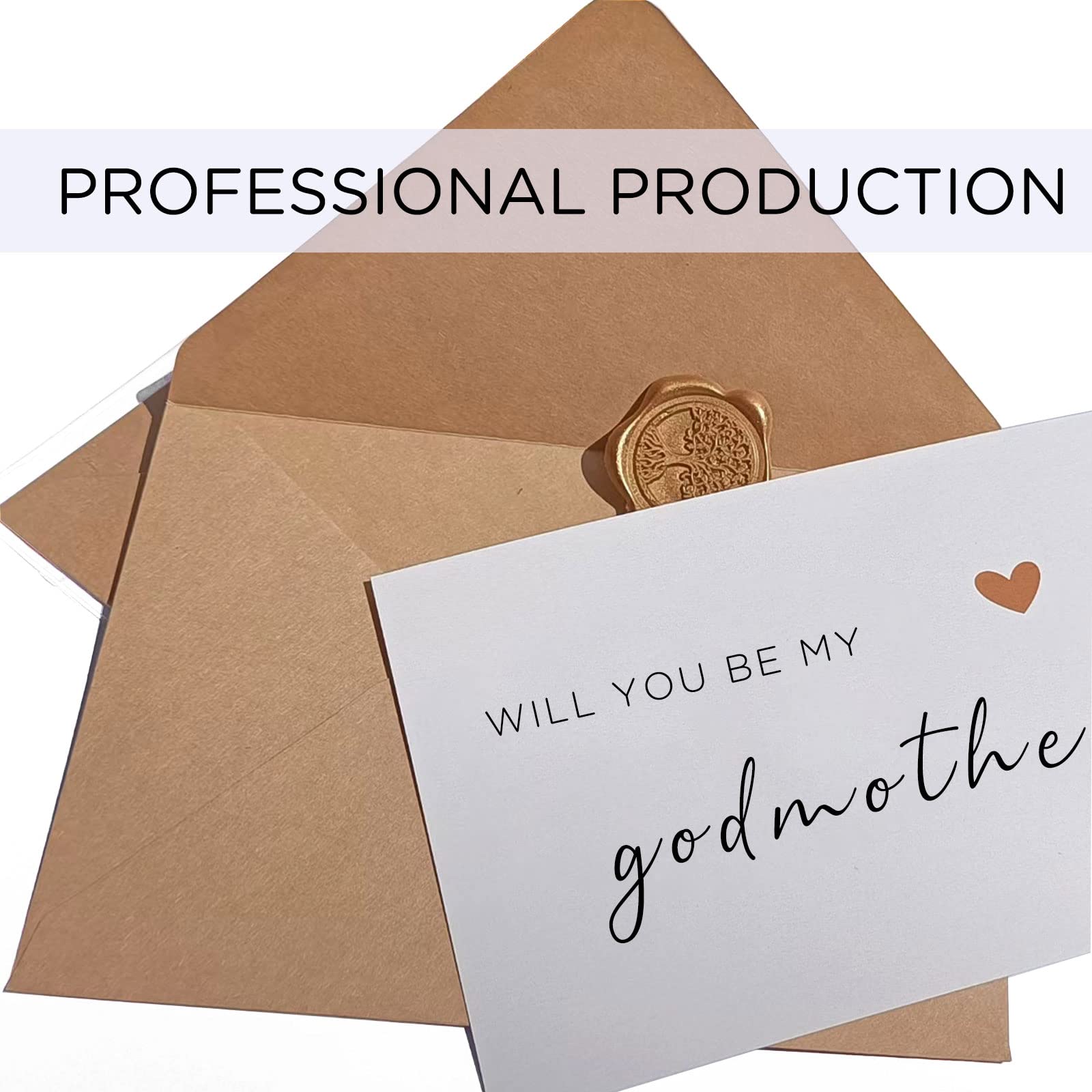 Will You Be My Godmother Card, Be My Godmother Card with Kraft Envelope and Wax Seal, Elegant Line Lettering Printed on Heavyweight Card Stock,Godmother Proposal Cards