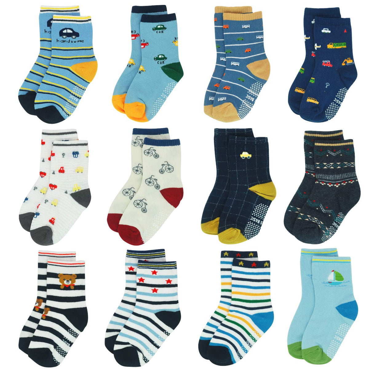 HYCLES Baby Girp Socks 12 Pairs for Boys Girls 0-7 Years Toddler Infant Kids Children Non Skid Anti-slip Socks 3-5 Years