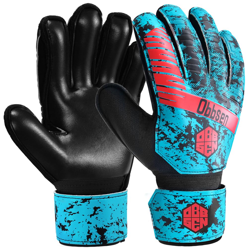 Obbsen Football Goalkeeper Gloves for Kids Youth and Adult   Goalie Gloves with Finger Protection and Super Grip   Boys Mens Goalkeeping Gloves Size 5/6/7/8/9/10