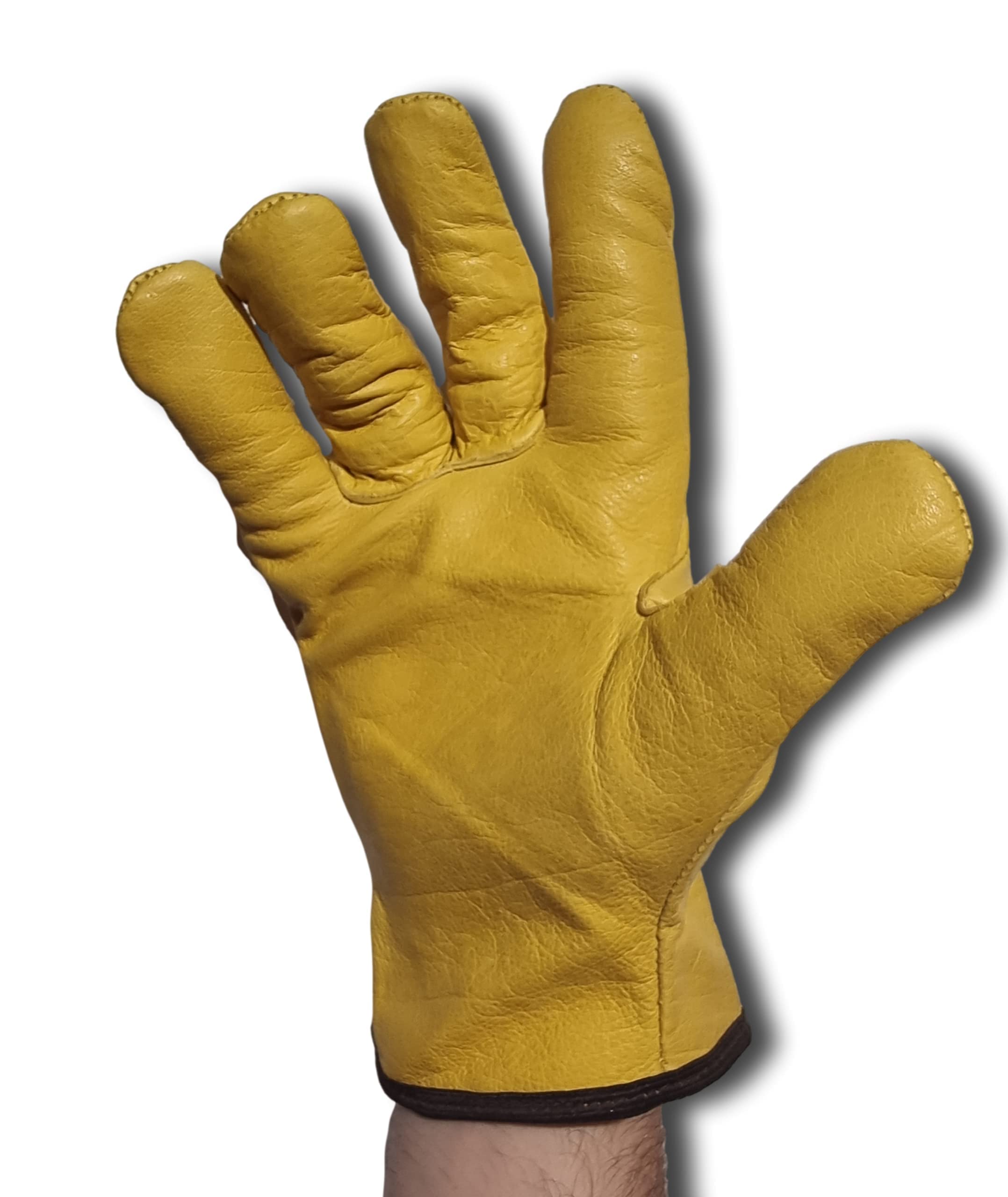 Premium Fleece Lined Yellow Leather Winter Thermal Cold Work Gloves PPE HGV Lorry, Gardening, Builders One Pair (Medium M 8)